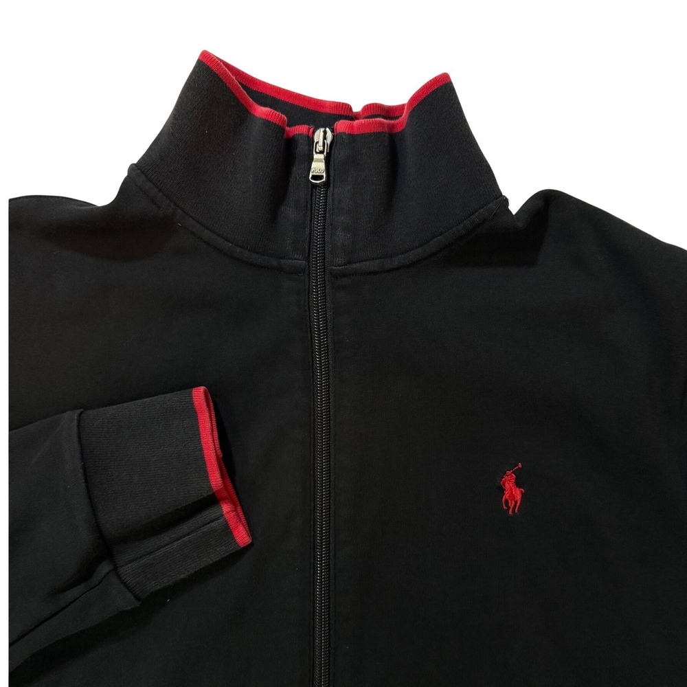 Polo Ralph Lauren Track Jacket Men L Black White Red Stripe Performance Full Zip